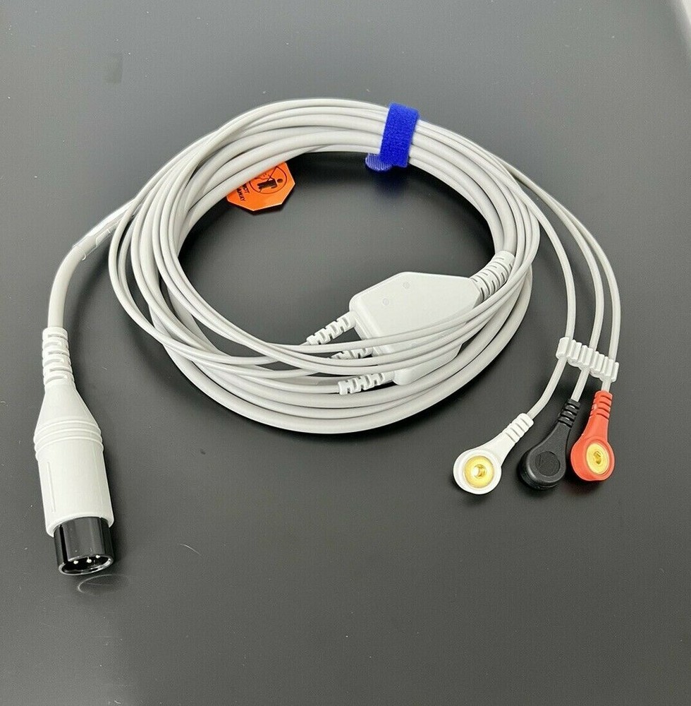 Mindray DPM4 ECG Cable 6 Pin 3 Leads Snap AHA - Same Day Shipping