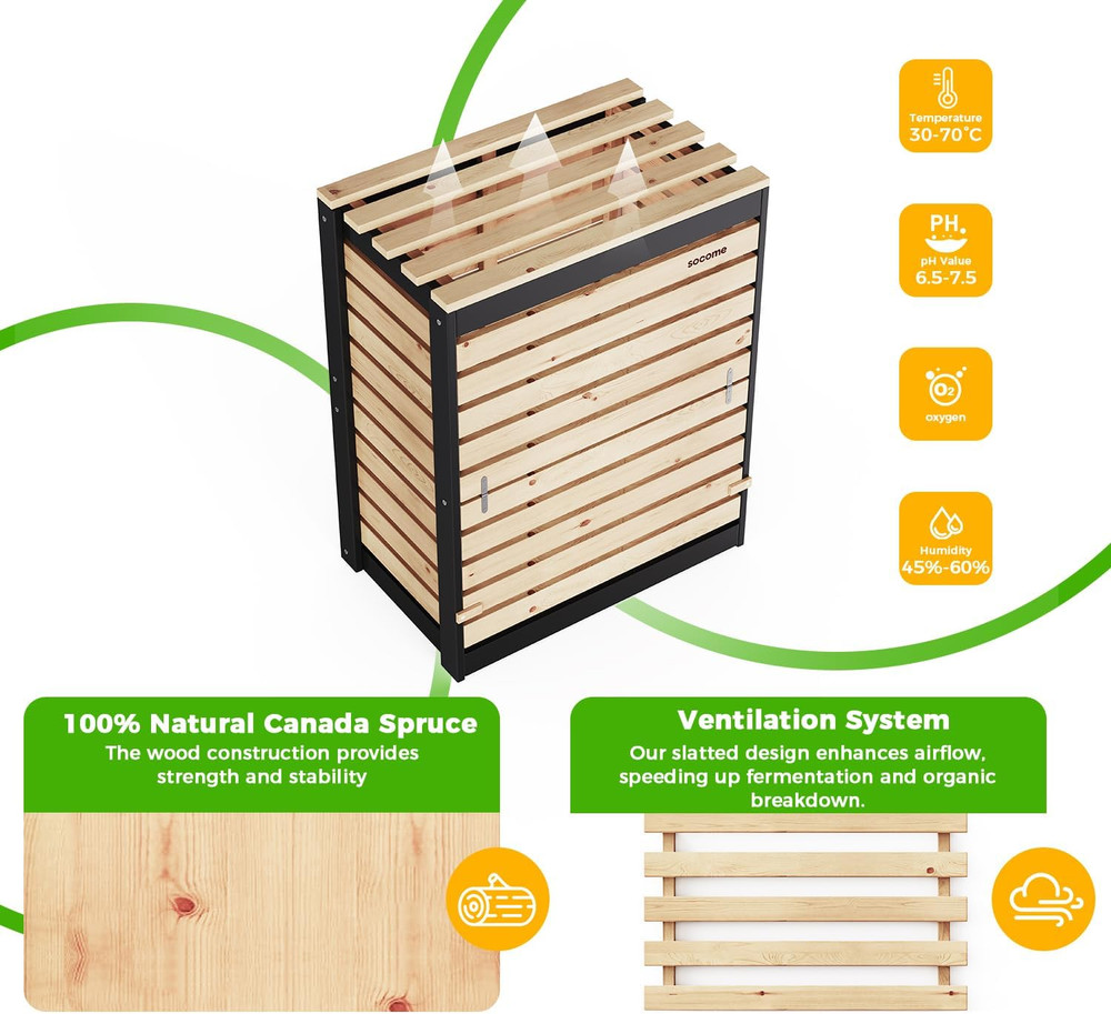 Large 95 Gallon Solid Wood Compost Bin with Pull-Out Door for Outdoor Use