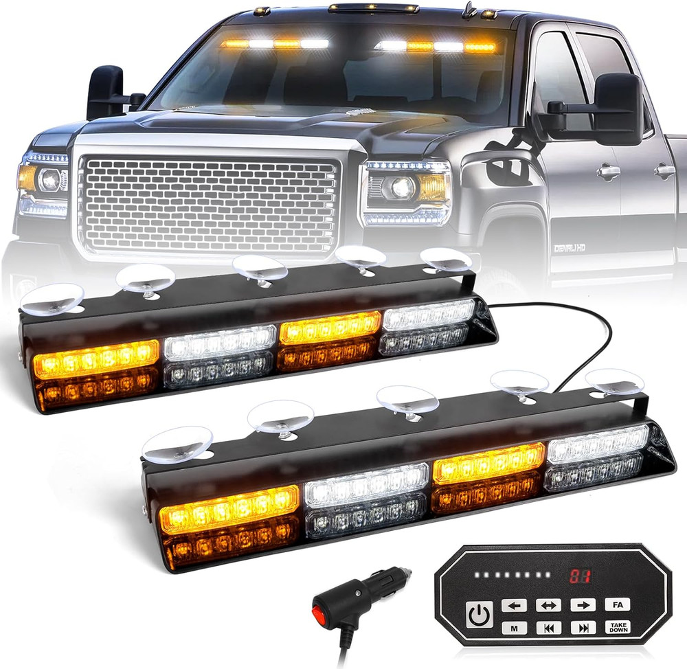 604N Emergency Dash Strobe Lights W/Controller: 2X16.8 Inch Amber White Security
