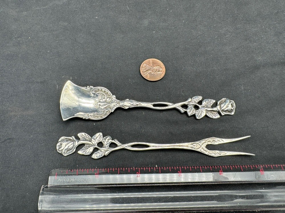 Vintage 800 Silver Rose Handle Spoon and Fork, 27 grams