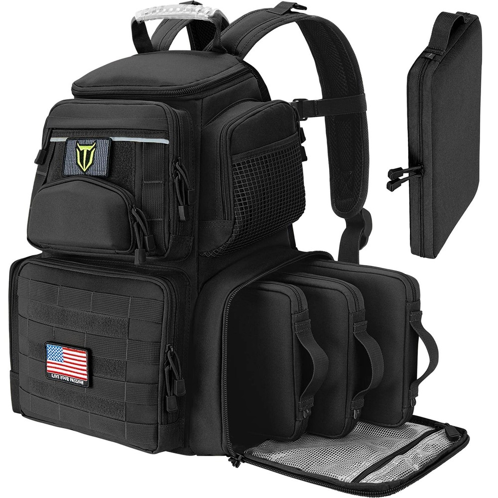 Tactical Range Backpack Removable Divider 4 Pistol Case Hard Glasses TIDEWE