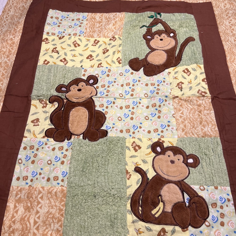 Monkey Flannel Baby Quilt Fabric Panel