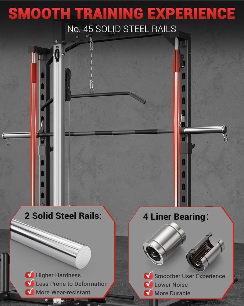 Multi-Functional Smith Machine Home Gym W Barbell Bar Cable System LAT Pulldown