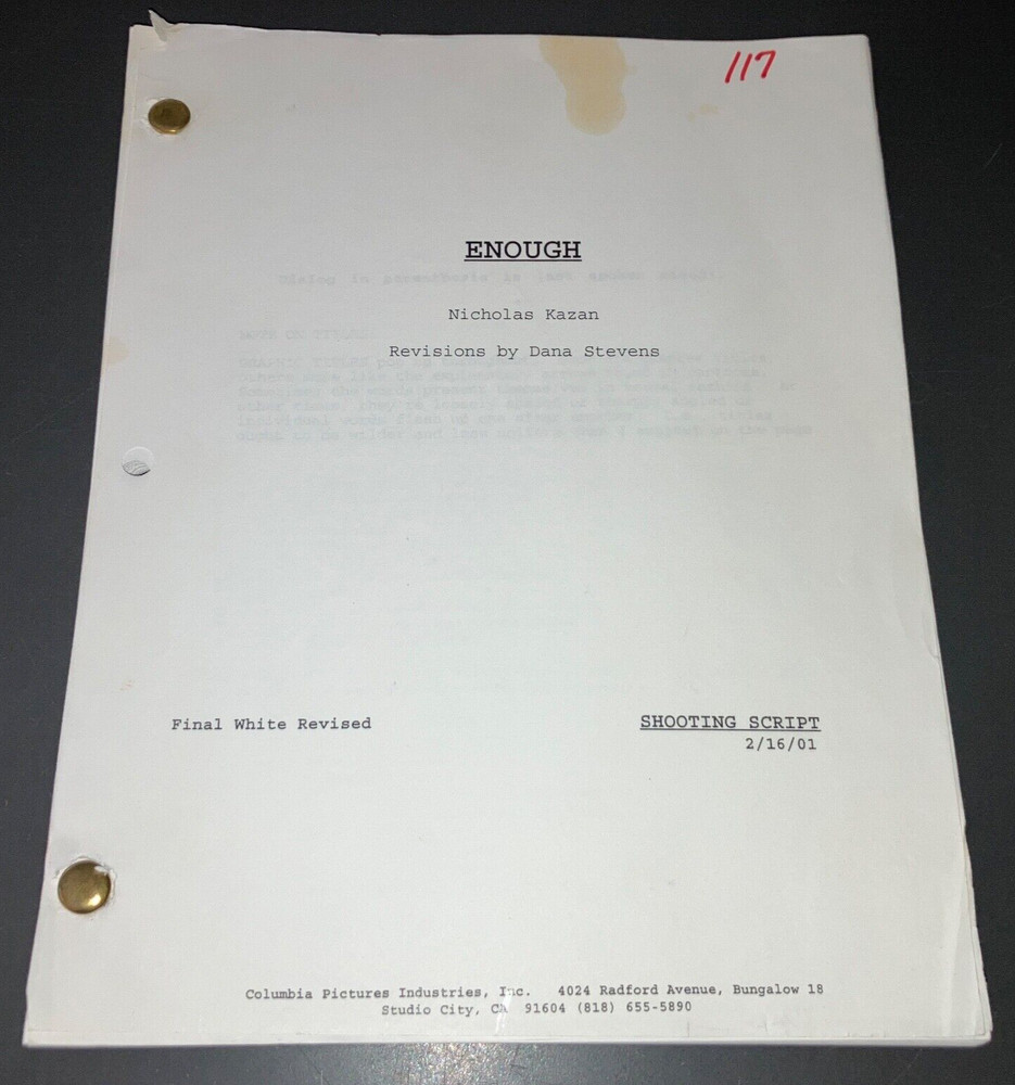 ENOUGH (2/16/01) Jennifer Lopez / Nicholas Kazan Final White Shooting Script+COA