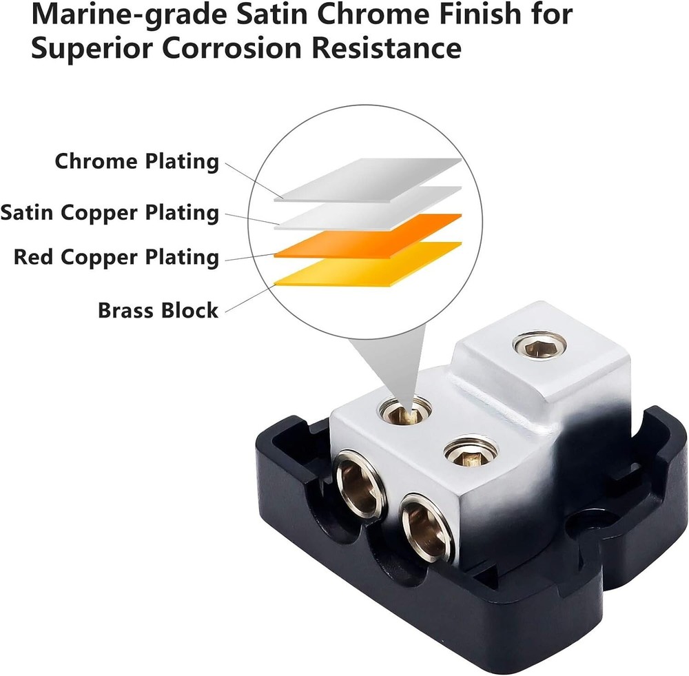 Marine-Grade Chrome 2 Way Power Distributor Block - Connects Multiple Amplifiers