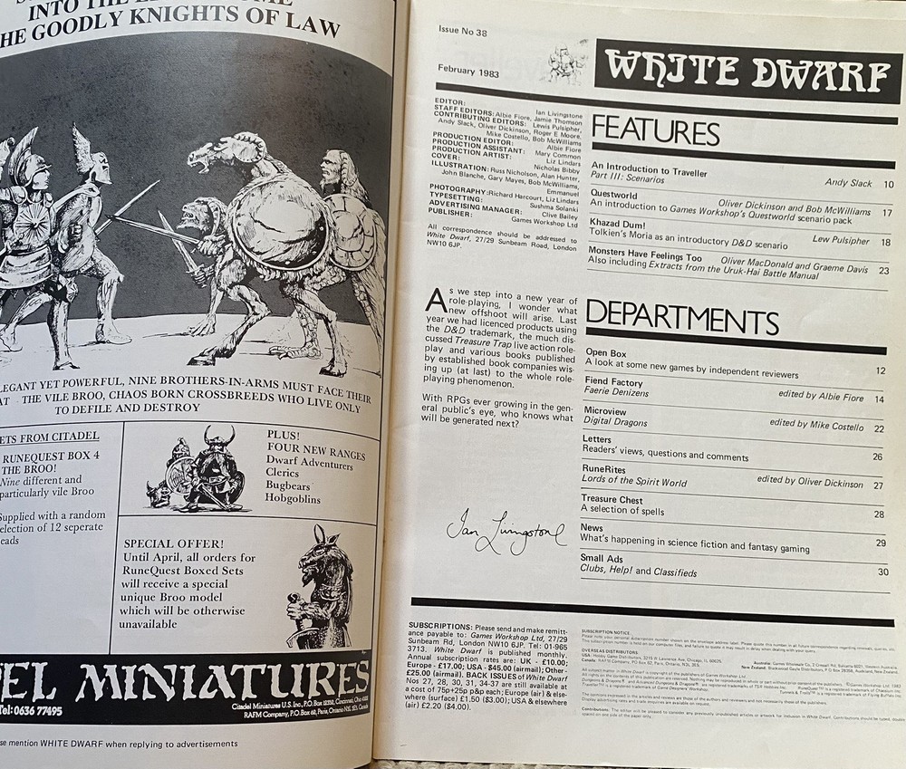 WHITE DWARF MAGAZINE, ISSUES 32 & 38, GAMES WORKSHOP, TOLKIEN, DUNGEONS DRAGONS