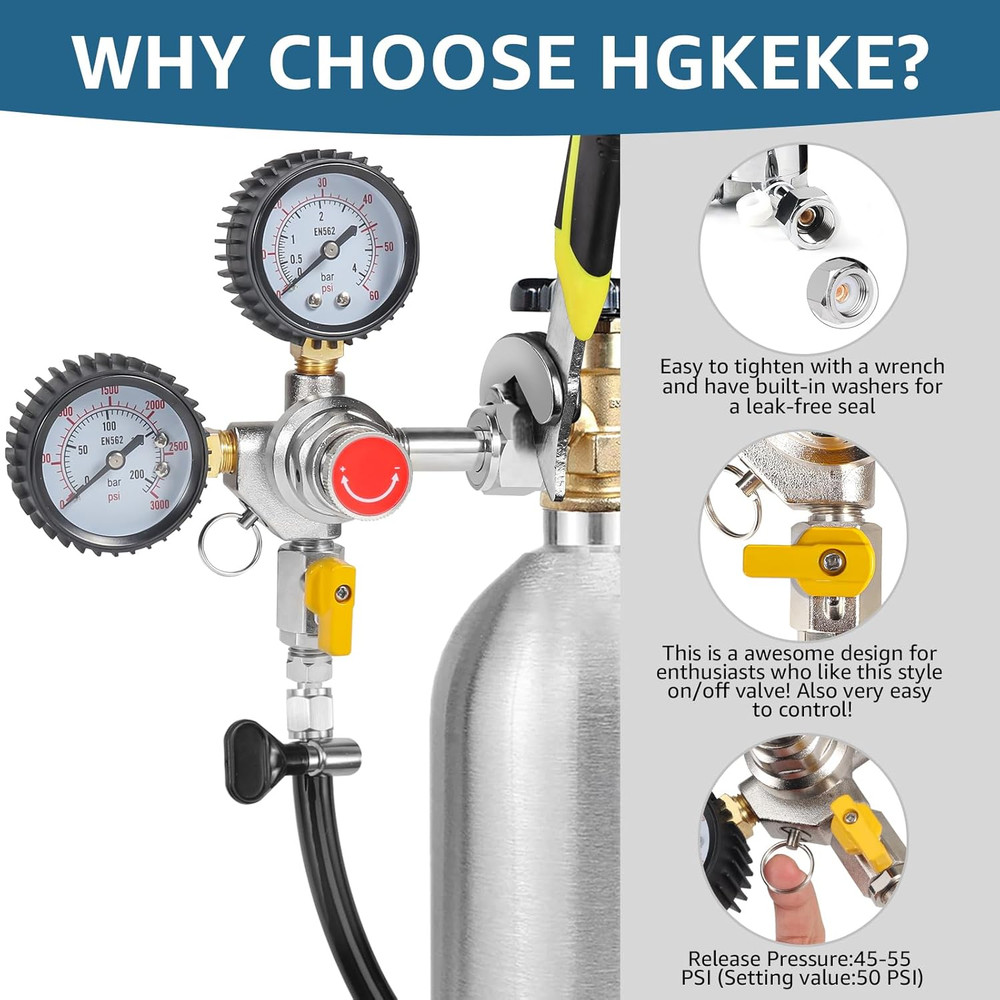 CO2 Regulator and Carbonation Cap Kit Beer Keg Regulator 60Psi Keg Regulator for
