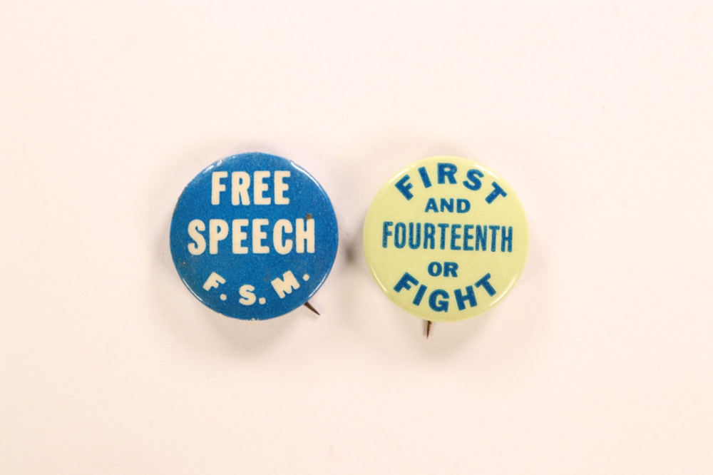 2 1960's Free Speech Pinback Buttons