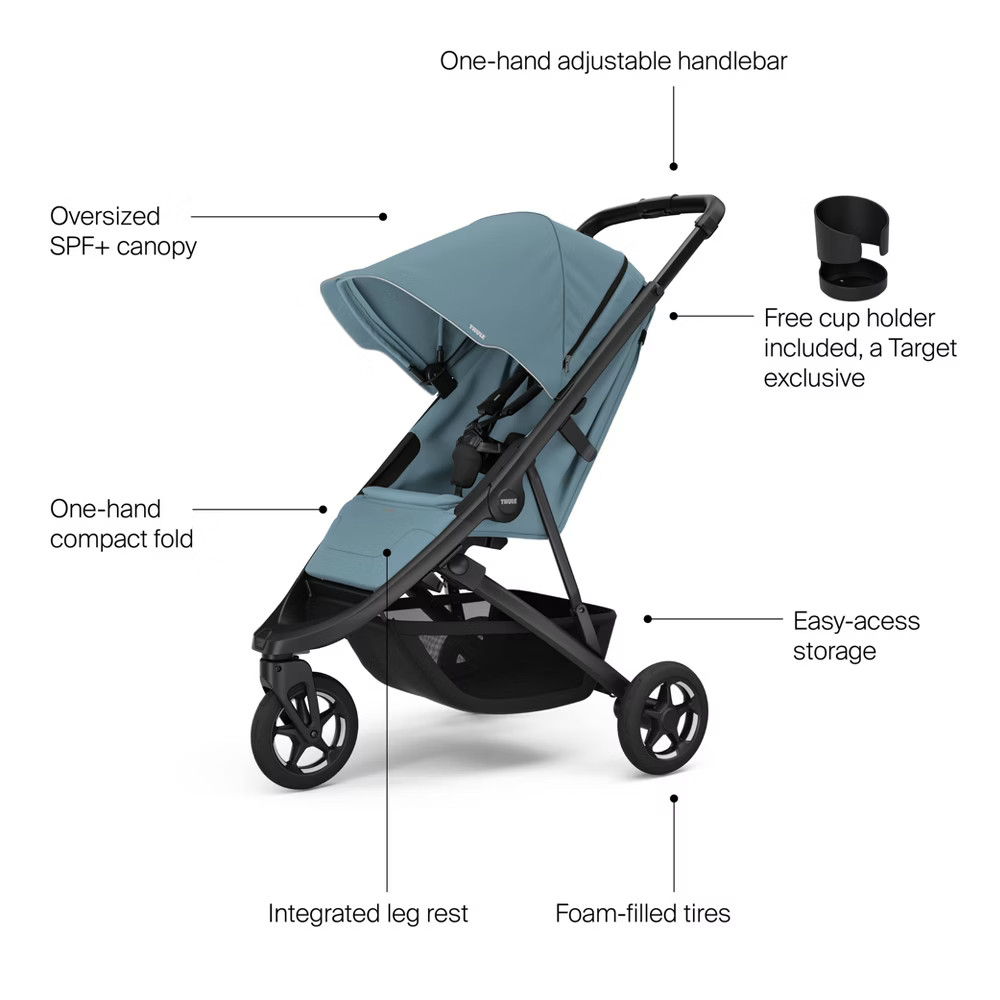 Thule Spring 2.0 Compact Baby Lightweight Stroller - Mid Blue