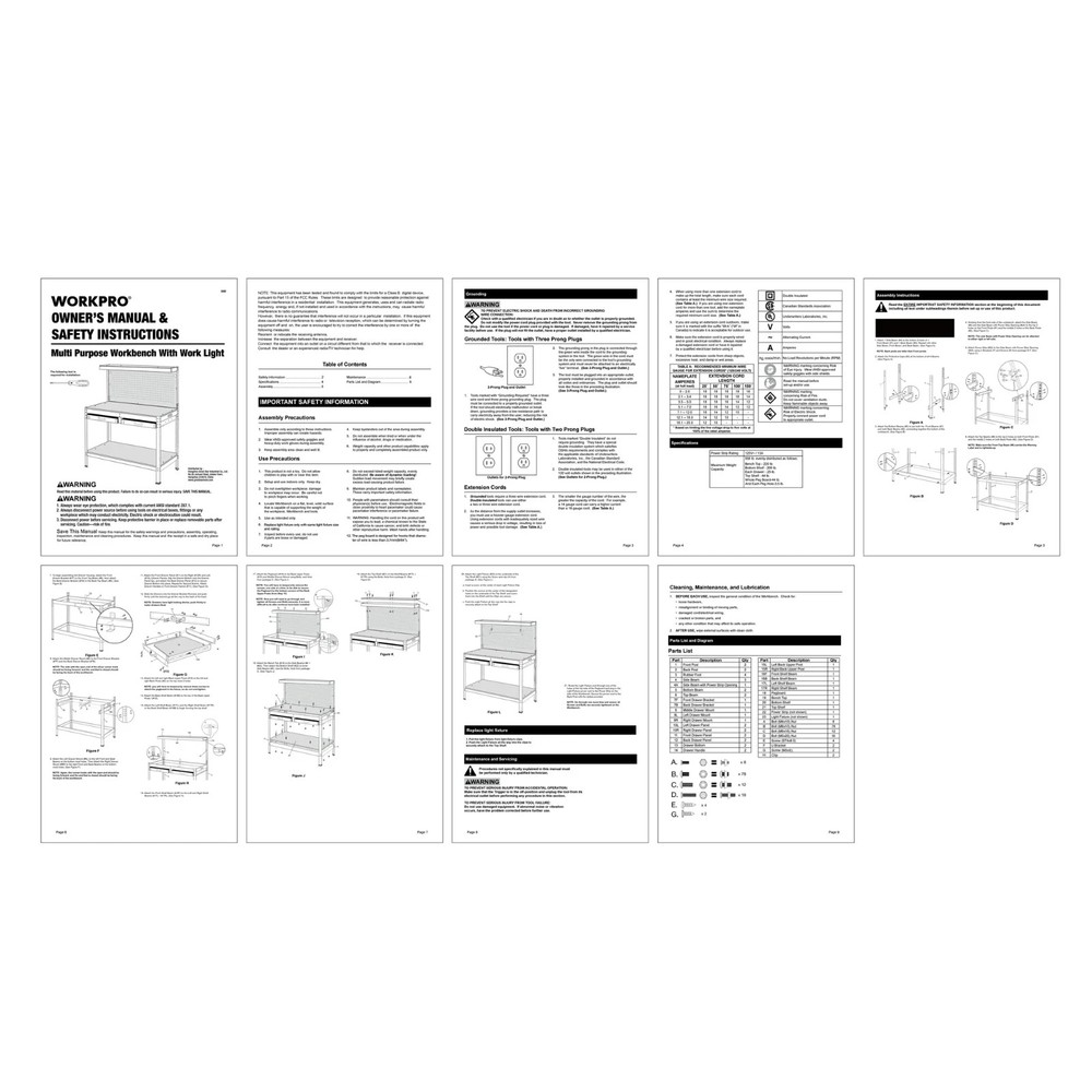 WORKPRO Multi-Purpose 48-inch Workbench with Work Light, 3302