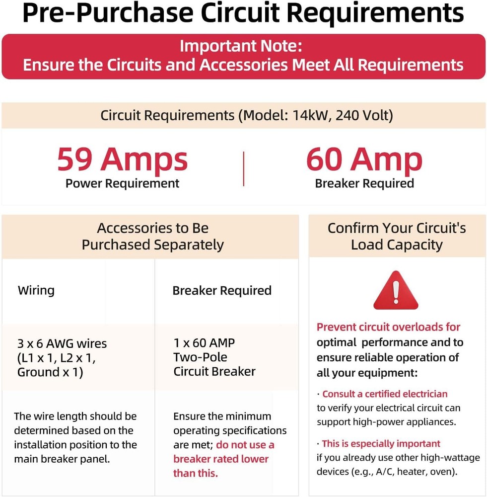 Tankless Water Heater Electric 14KW Instant Hot Water Whole House Up to 3.4 GPM