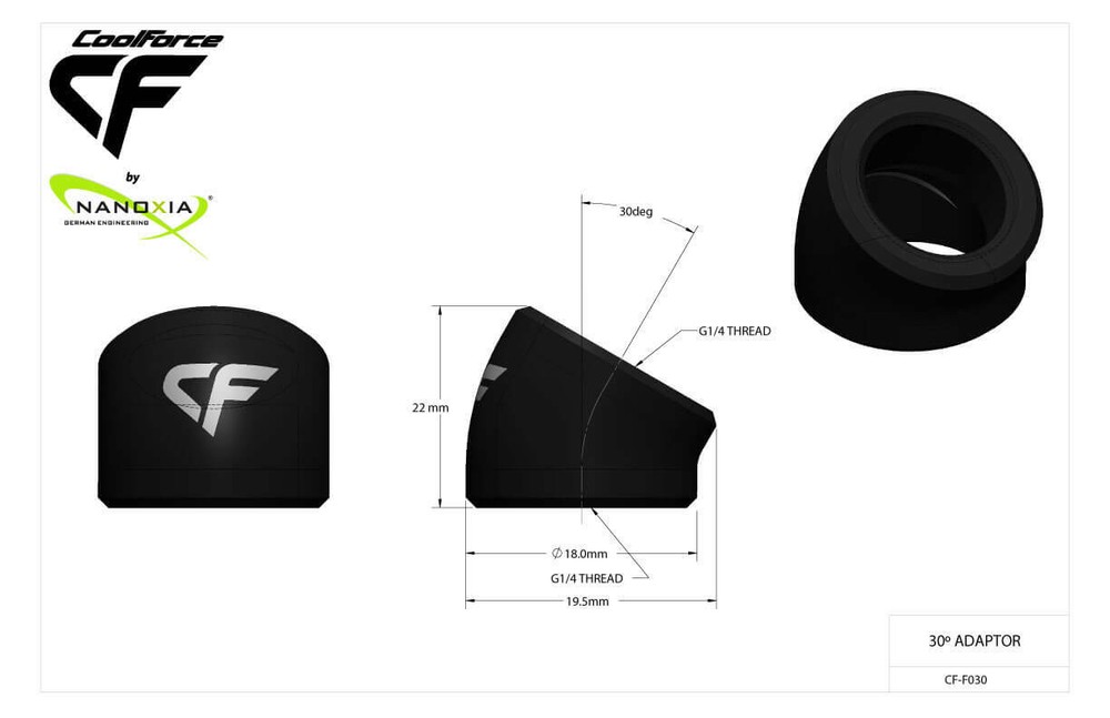 CoolForce 30 Degree Angled Fitting Adapter G1/4 Threaded