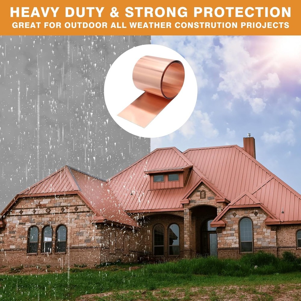 Copper Sheet Roll, 20 Gauge(0.8mm) 20Ga 4" WIdth x 10Ft, copper
