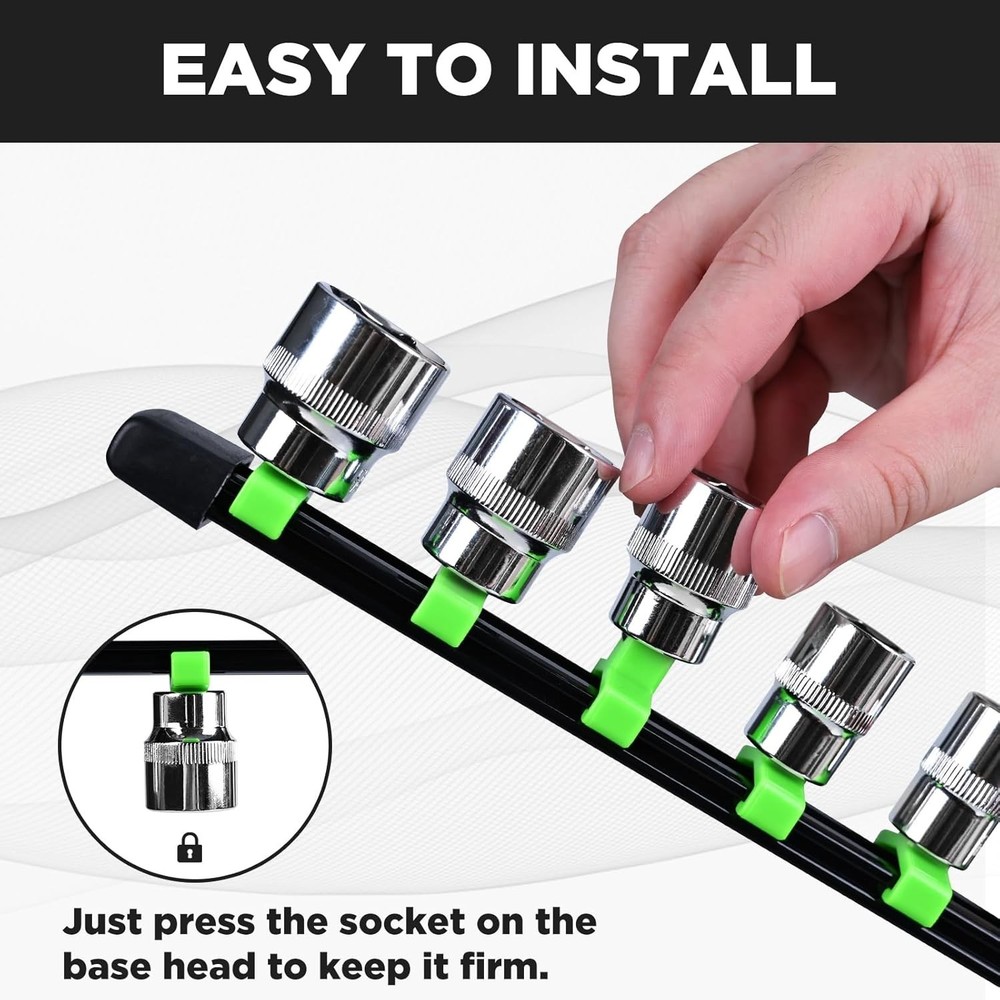 Compact Black Socket Rail Kit - 16 Clips Included for Maximum Tool Organization