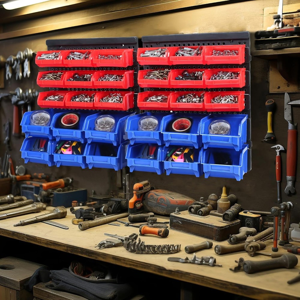 Heavy-Duty Wall Storage Rack with 30 Bins - Rust-Resistant & Space-Saving