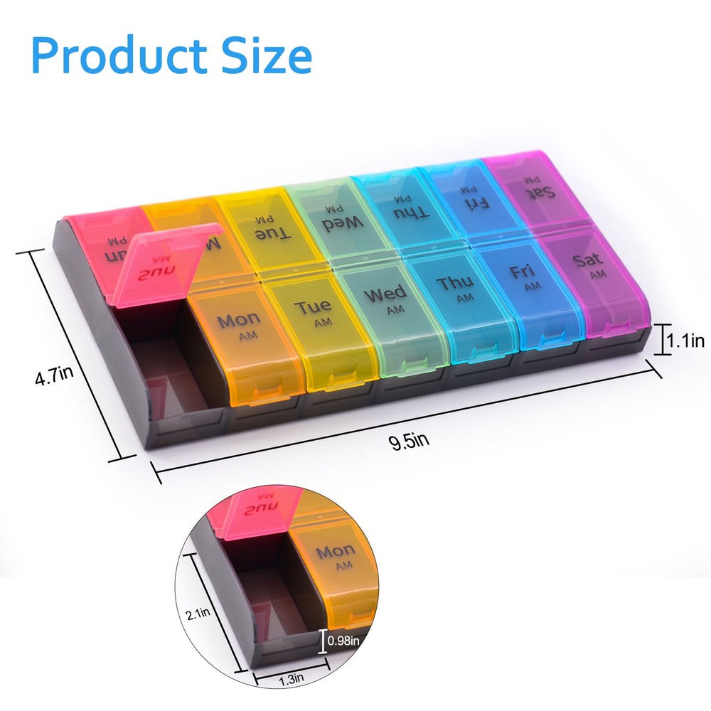 Clear Visible 7 Day AM PM Pill Organizer Sealed Dustproof Extra Large Pill Box