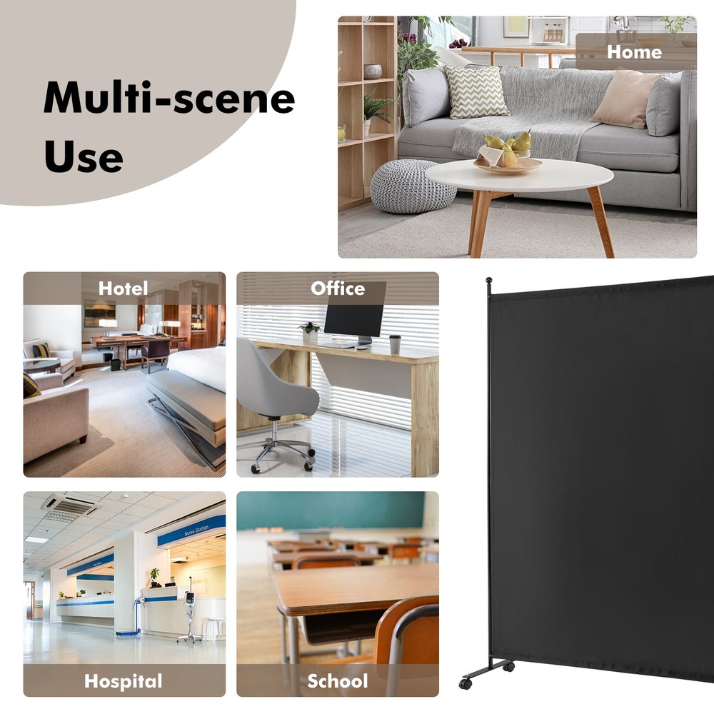 6' Single Panel Room Divider w/ Wheels Rolling Fabric Partition Privacy Screen