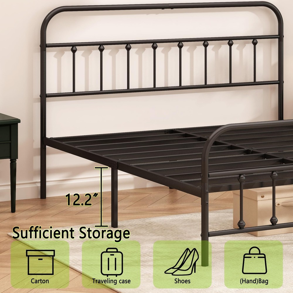 Metal Bed Frame - Structurally Stable Heavy Duty Steel Slat Supported Queen B...