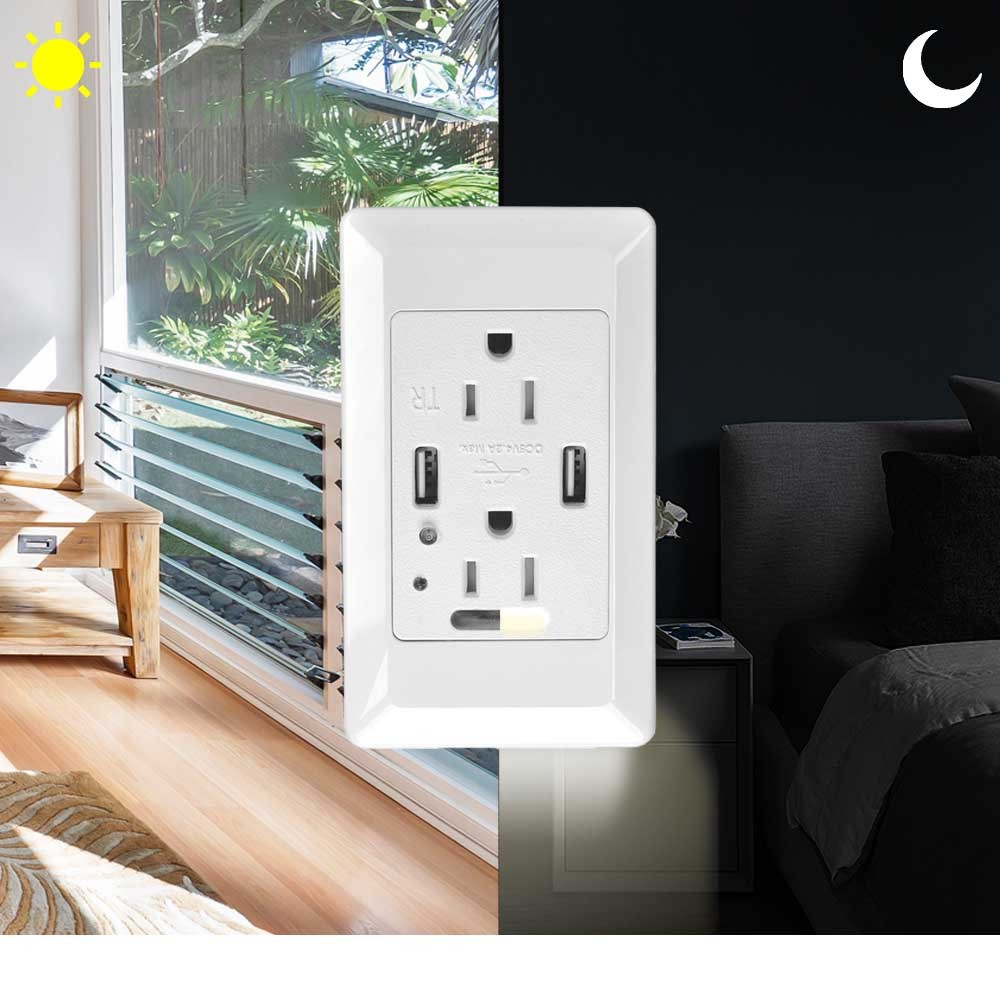 12x High Speed USB Charger Wall Outlet, with Power-Saving Auto Nightlight Sensor