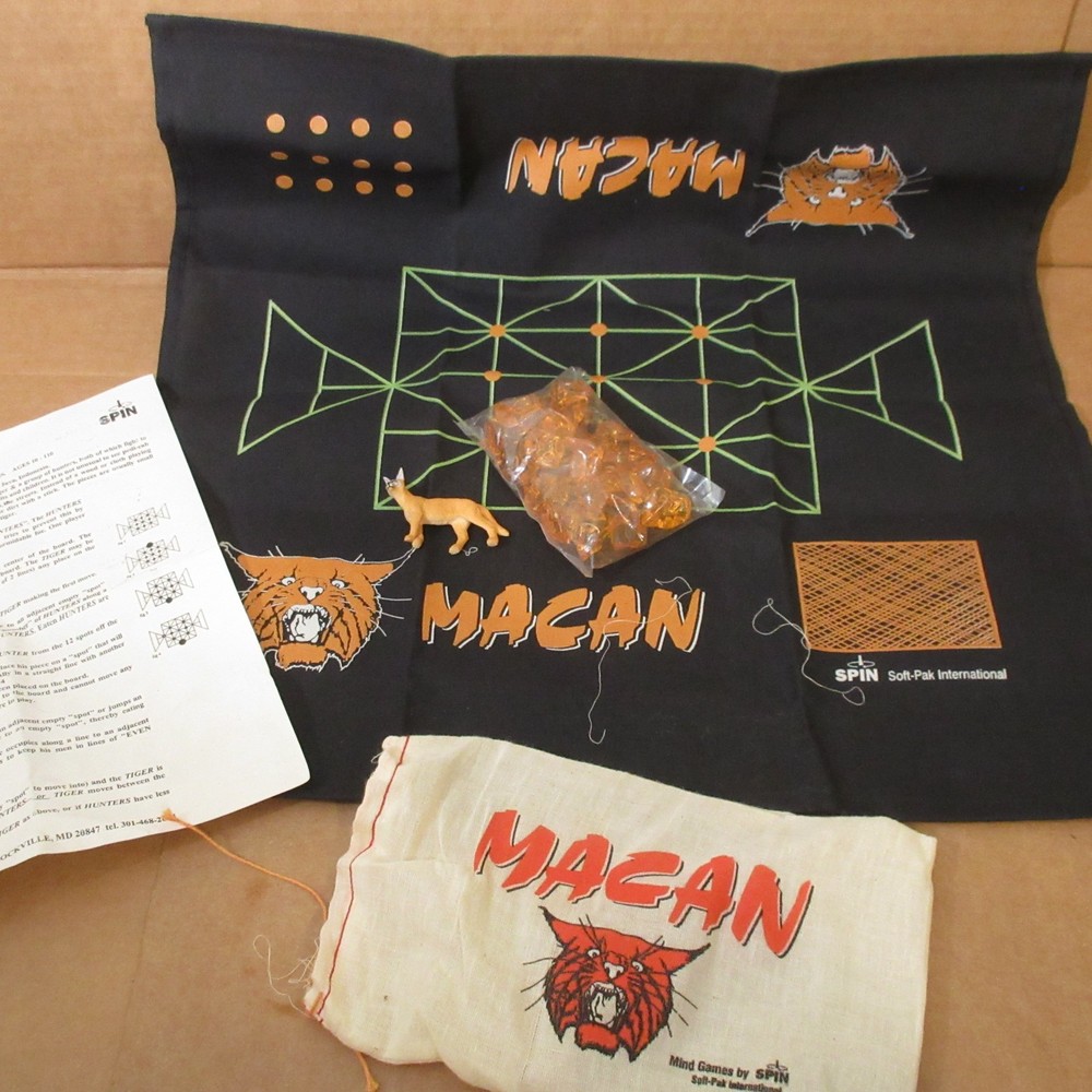 Vtg HTF Cloth Board MACAN Mind Game Spin 2 Player Hunter Tiger Piece Java Indon.