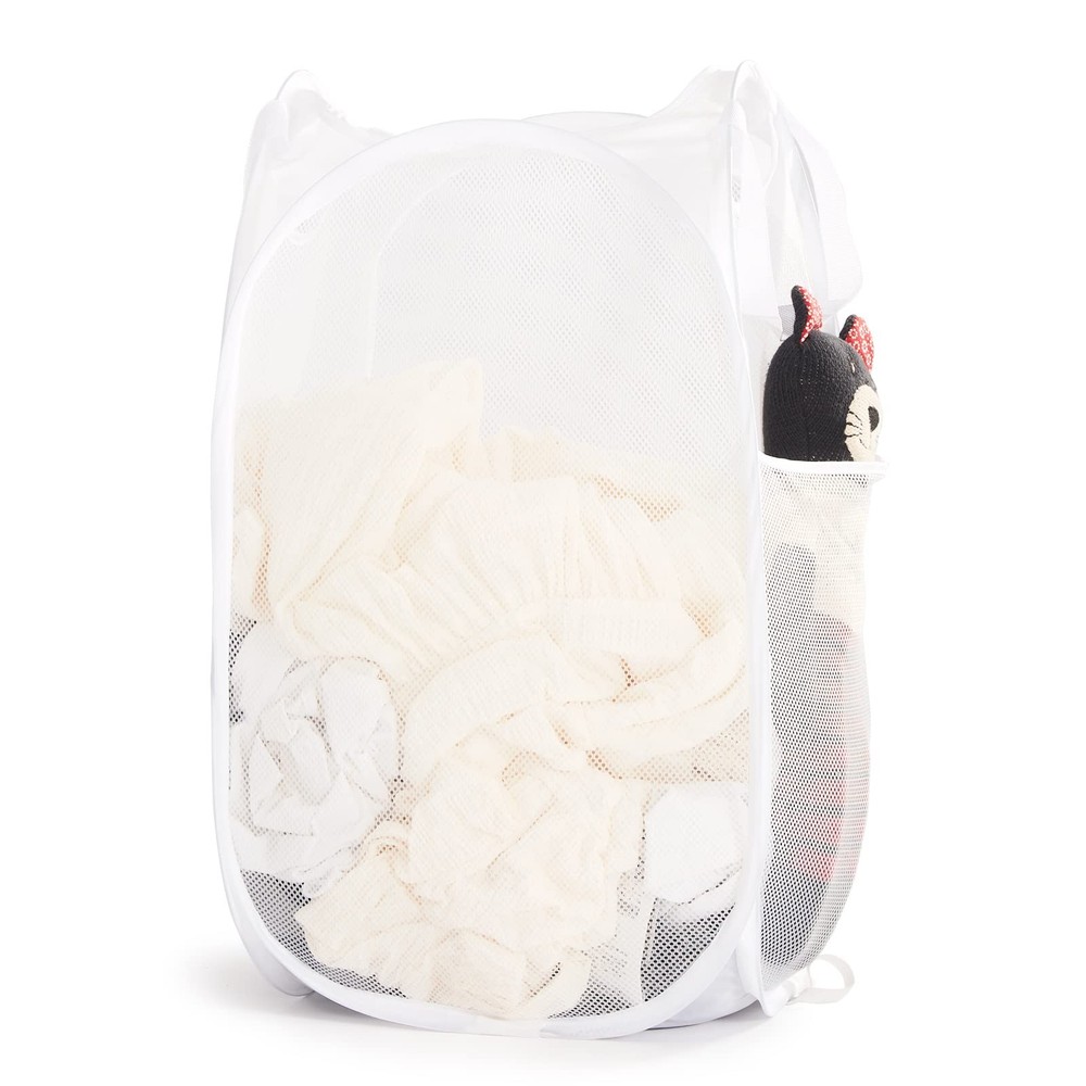 Collapsible Mesh Pop Up Laundry Hamper with Sturdy Handles and Side Pocket - ...