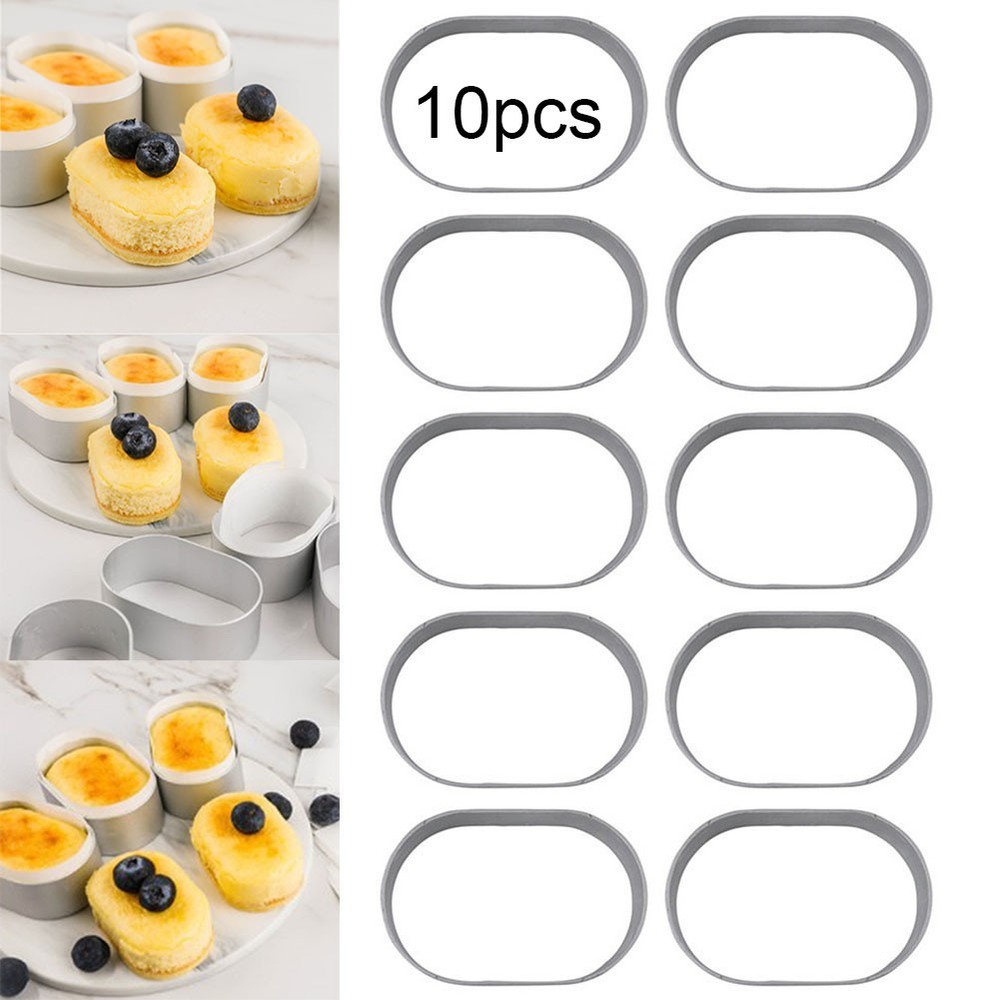 Multi Functional 10PCS Aluminium Oval Egg Shape Cheese Cake Rings Baking Molds