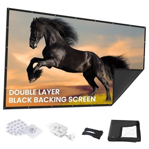 100 inch Projector Screen Upgraded- Black Backing, Straight Edges, Foldable,