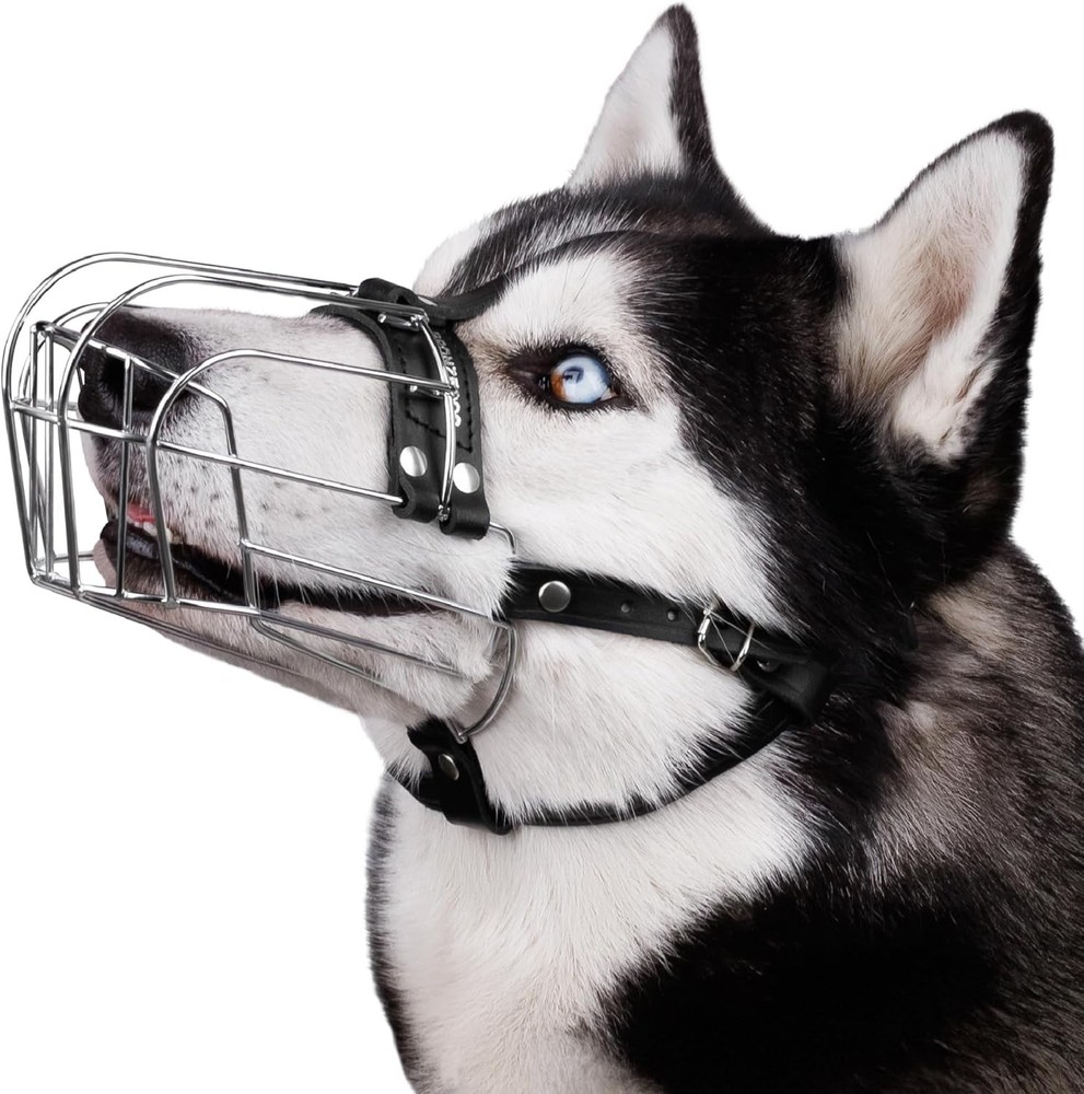 Metal Dog Muzzle with Leather Straps - Comfortable for Training & Walks