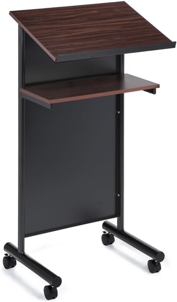 Audio-Visual Direct Wheeled Lectern Podium - Standing Standing, Black/Cherry