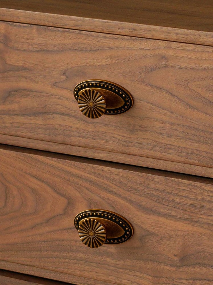 5 Pack Antique Brass Cabinet Knobs with Base Vintage Flat Drawer Pulls Kitche...