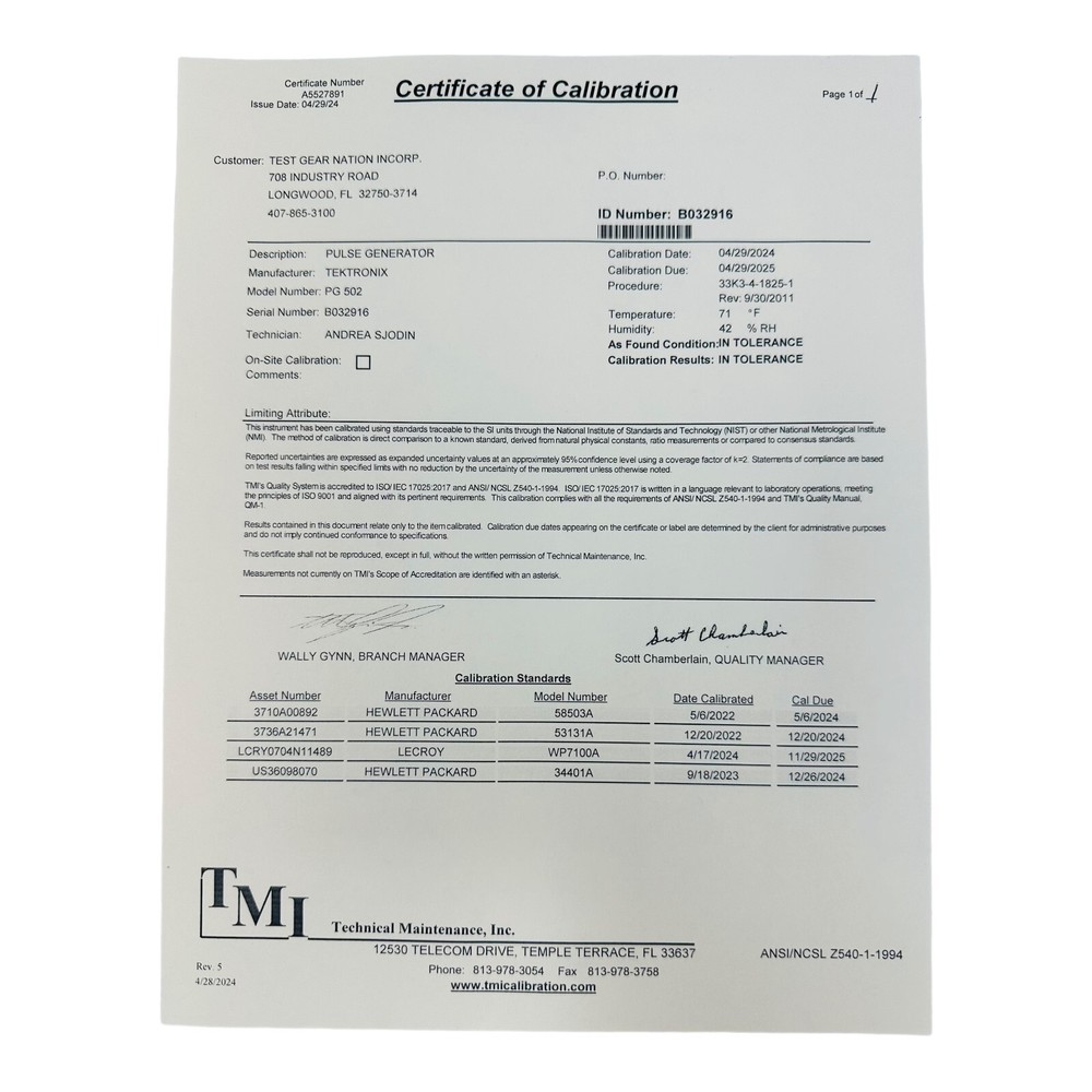 TEKTRONIX PG502 PULSE GENERATOR ***CALIBRATED***