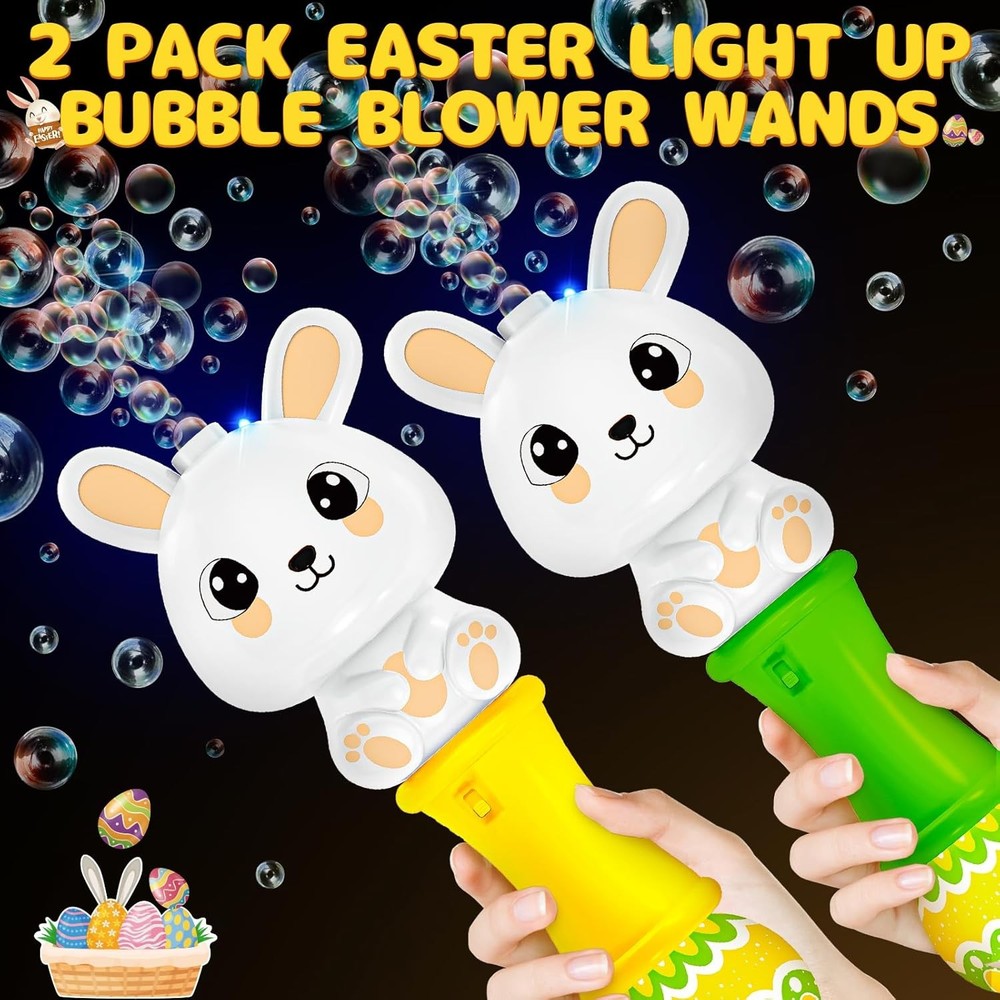 Easter Bubble Wands for Kids 2 Pack, Automatic Bubble Blower with Light for Girl