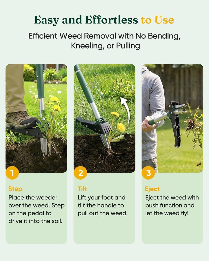 Grenebo Stand Up Weed Puller Tool, Claw Garden Removal Tool with Green