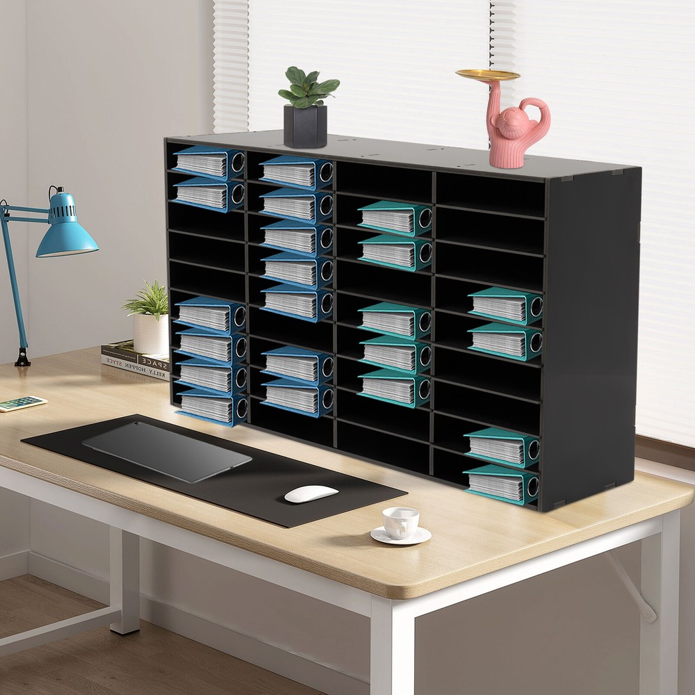 36 Compartments Literature Organizer Desktop File Holder Office Mailbox Black