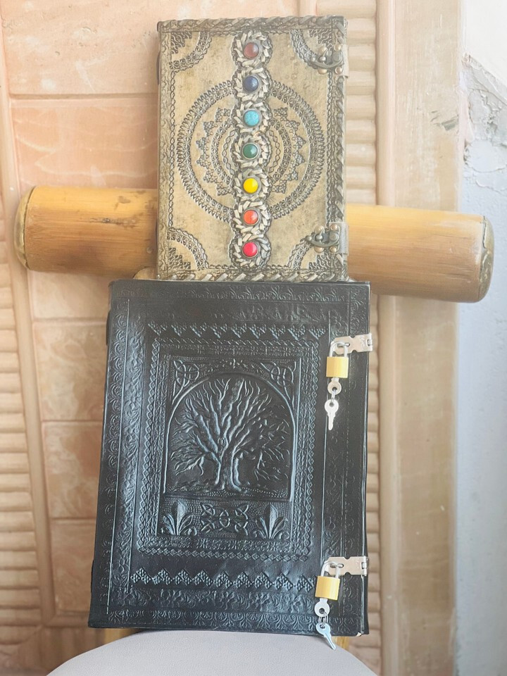 Refined Leather Goat Handmade Leather Journal beautiful Stone