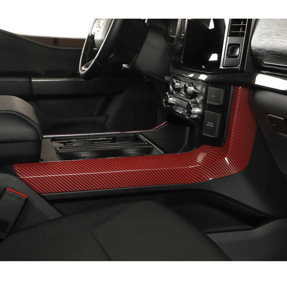 Center Console Gear Shift Side Panel Trim Cover For Ford F150 2021+ Red Carbon