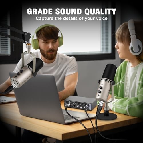 USB/XLR Podcasting Dynamic Microphone,Professional USB Gaming Microphone Gold