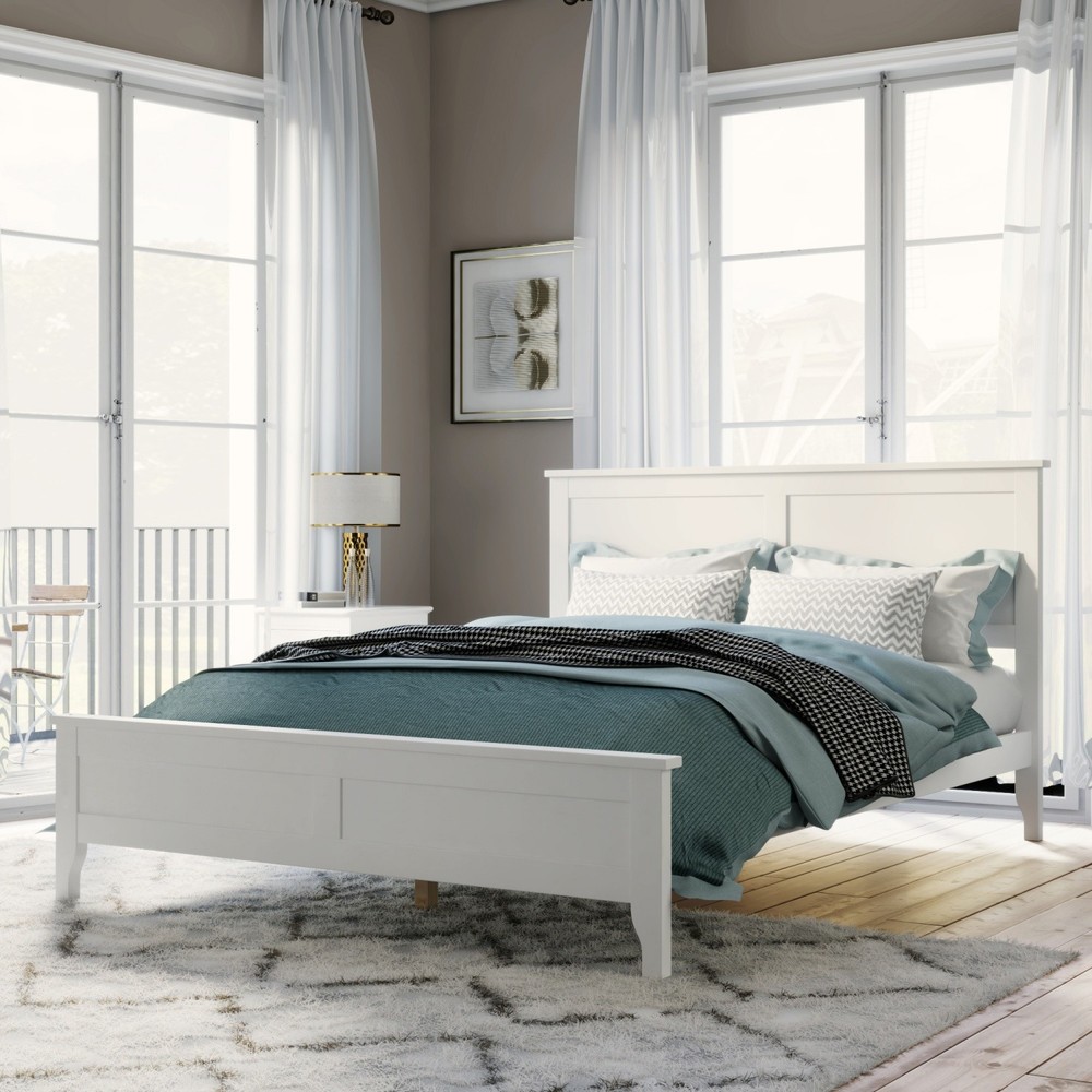 King/Full Size Platform Bed Frame Modern Wood Bedframe w/ Slats Support White