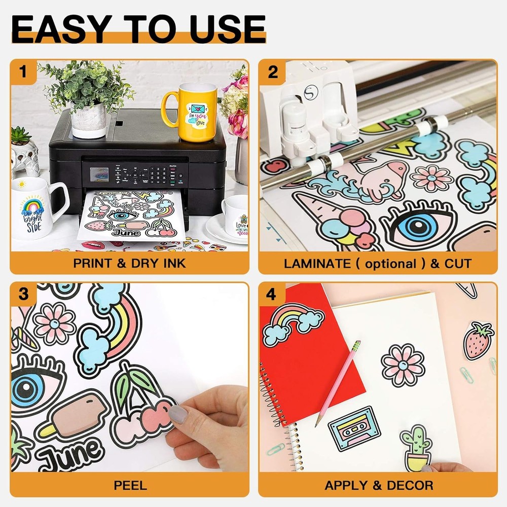 HTVRONT Printable Vinyl for Inkjet Printer & Laser Printer Glossy White 8.5"x11"