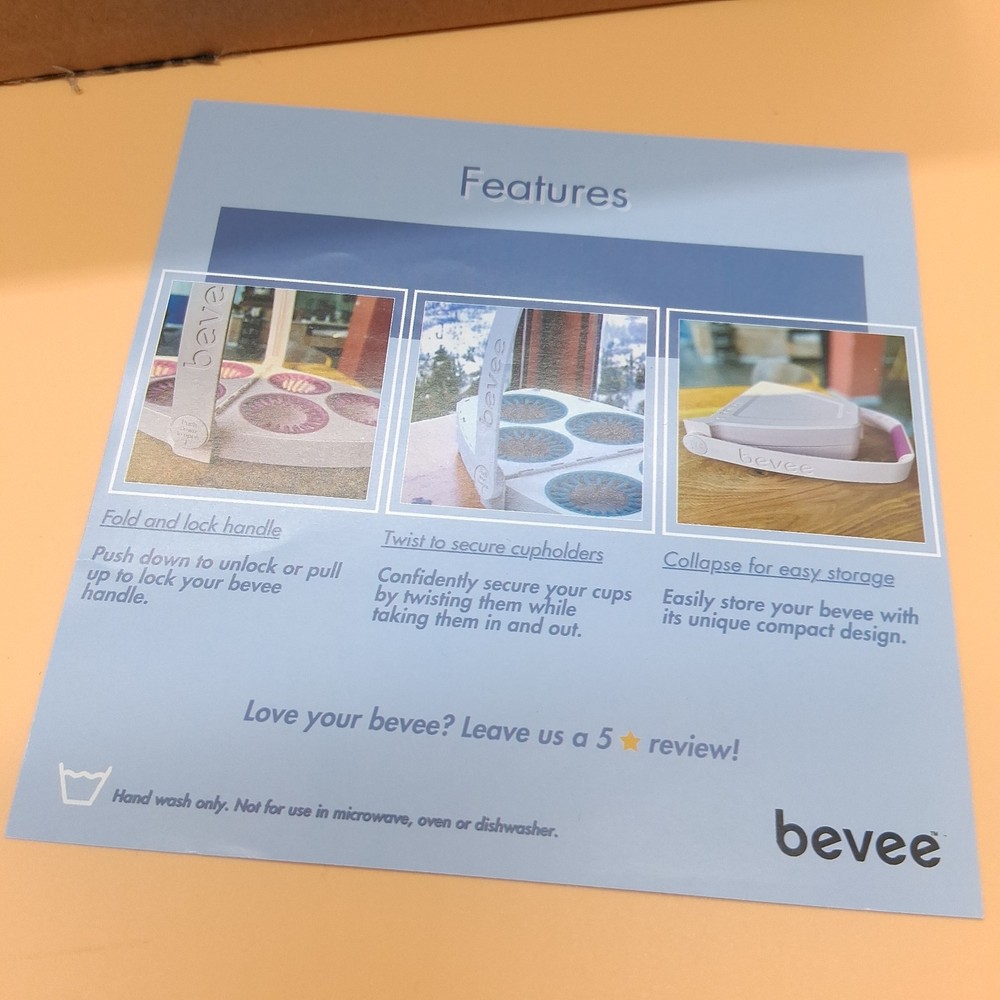 Bevee 6 Cup Drink Carrier W/Comfortable Handle Foldable Portable White Open Box