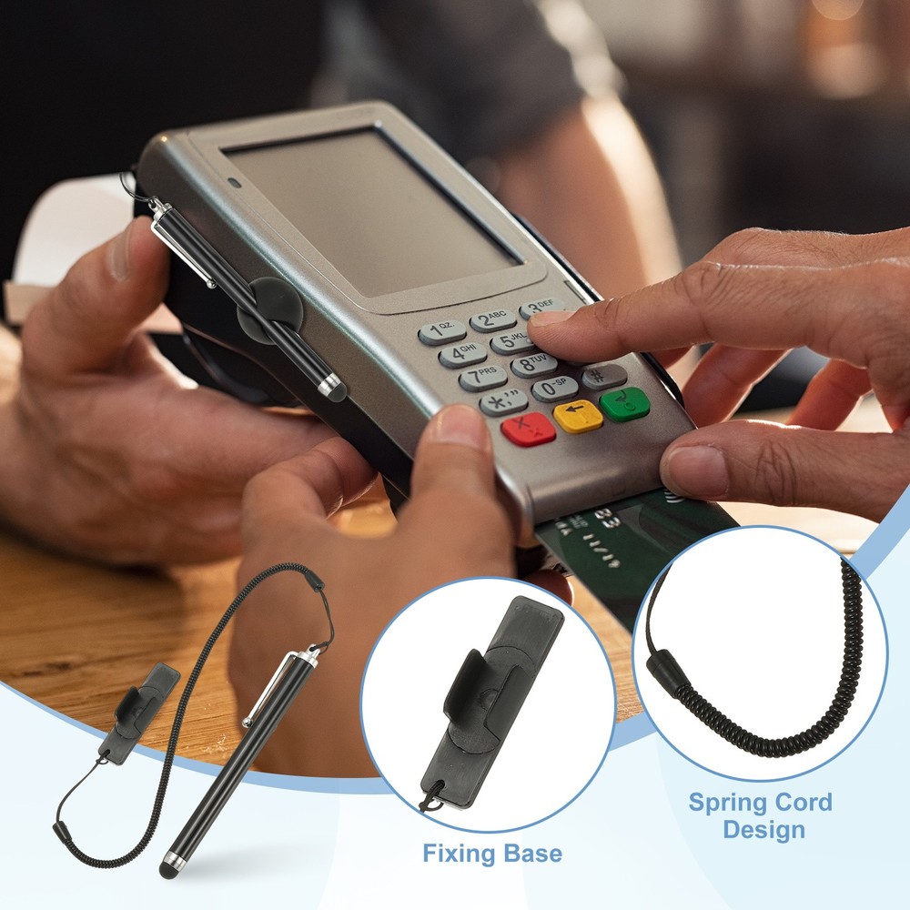 2 Pcs Screen Capacitive Pen with Spring Rope Fixing Base Black