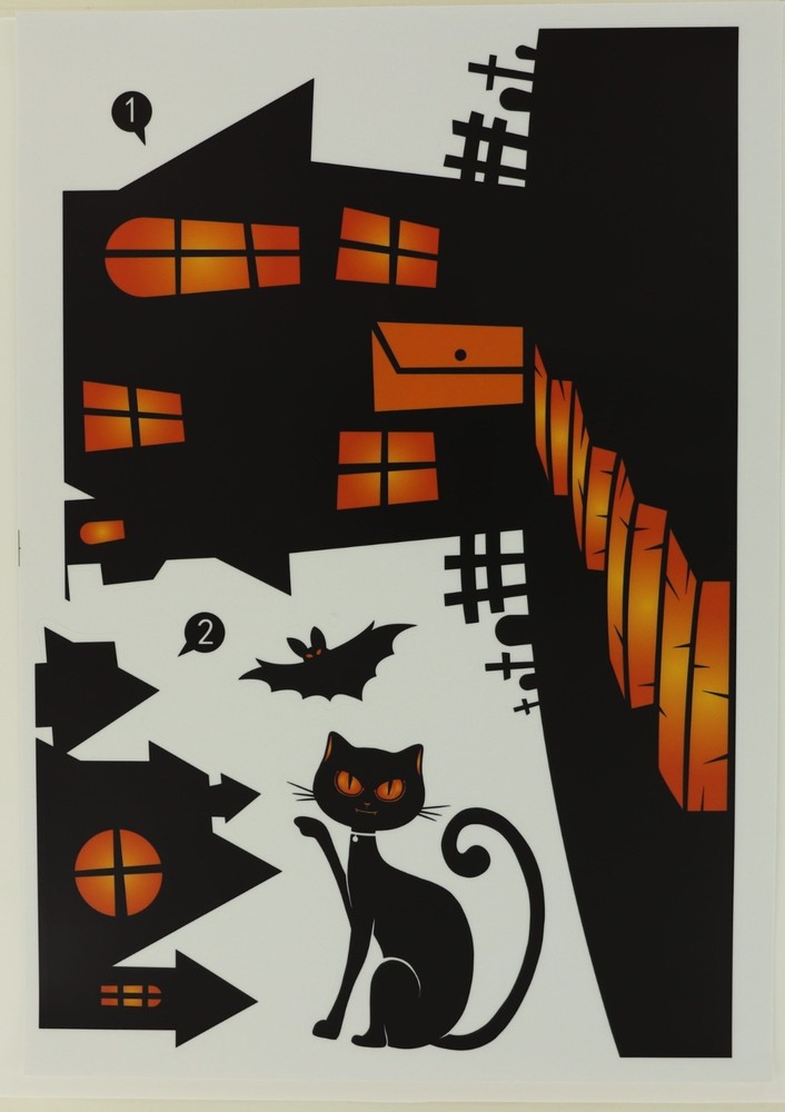 HALLOWEEN WINDOW CLING STICKERS – 9 SHEETS – HAUNTED HOUSE, GHOSTS, GRAVEYARD BN