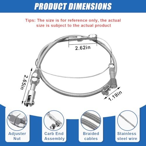 24" Braided Throttle Cable Kit, Universal Accelerator Adjustable 24 Inch