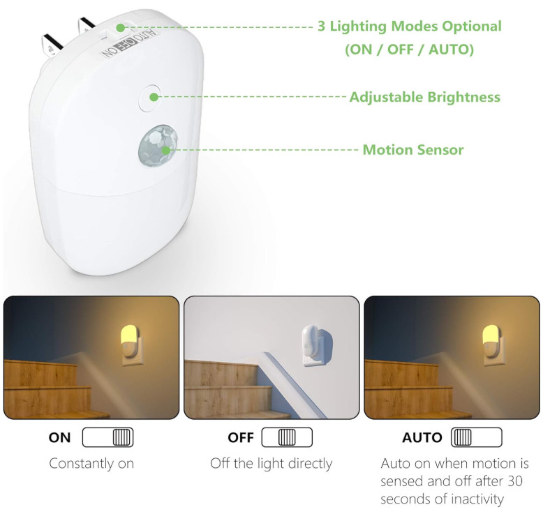 2 Pack Plug in Motion Sensor Dimmable Night Light, Soft Warm White LED (free shi