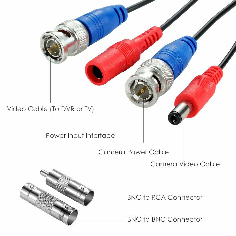 ZOSI Security Camera Cable 60FT DC Power BNC RCA Connector Surveillance wire