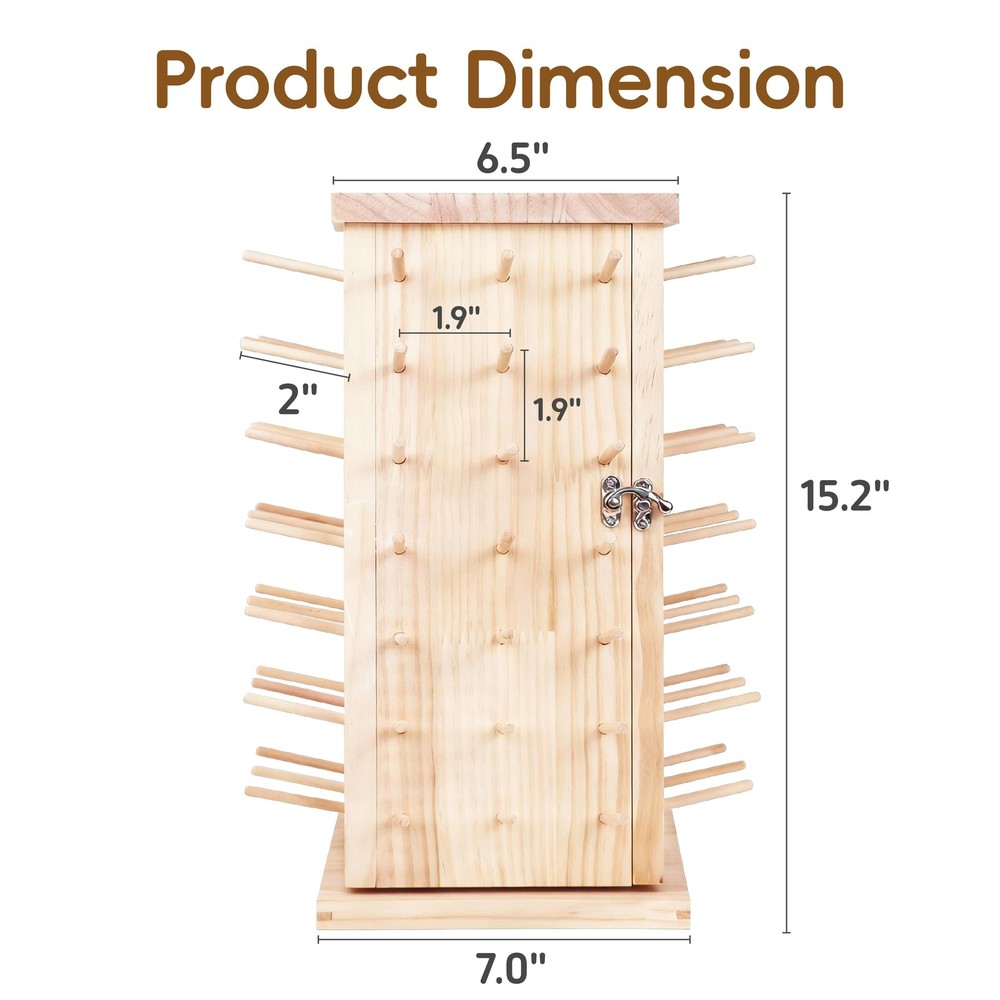 93-Position Rotating Wooden Thread Organizer, 360° Spinning Rack with Locking...