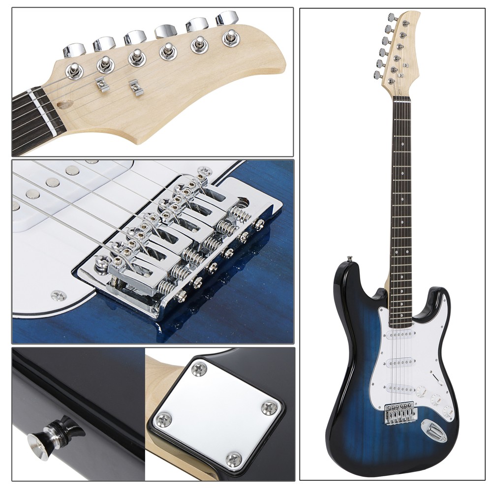 39" Full Size Electric Guitar with Amp Case Accessories Pack for Beginner Blue