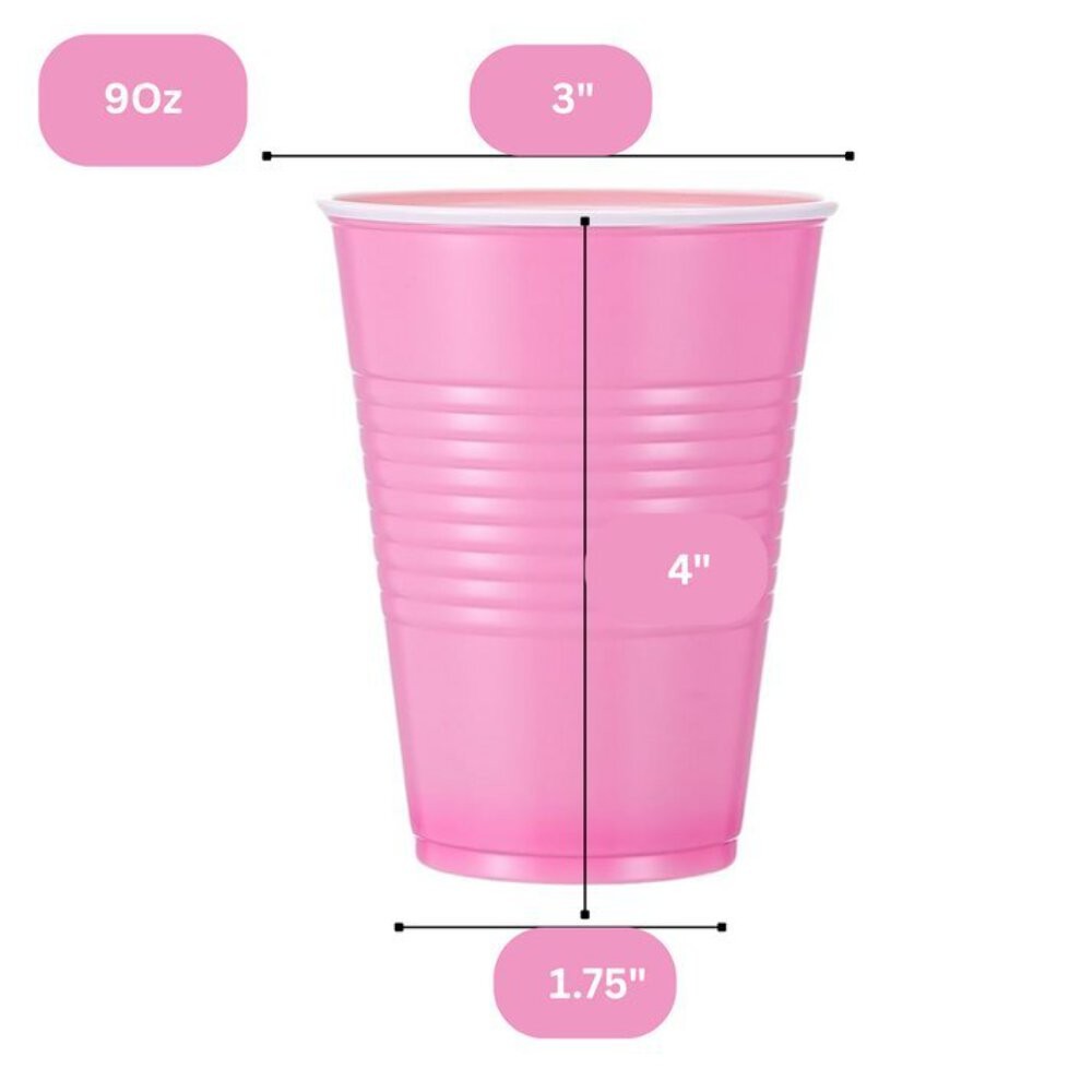 Disposable 9oz Pink Plastic Cups: 8 Pack