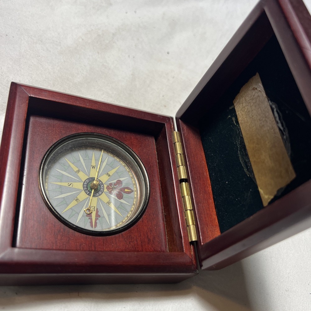 Nautical Compass In Wooden Box