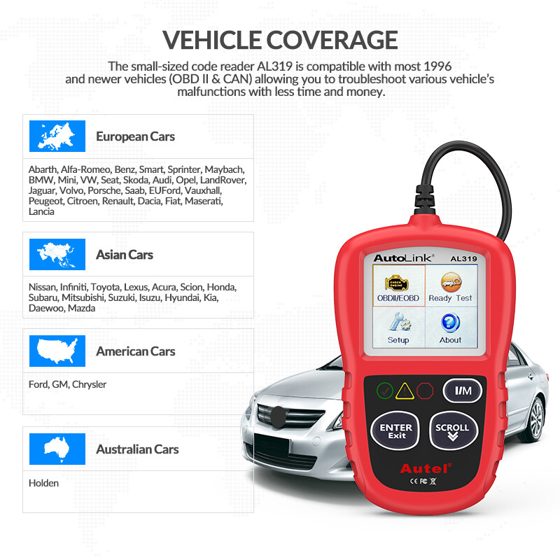 Autel AL319 OBD2 Scanner Code Reader Car Diagnostic Scan Tool Check Engine Fault
